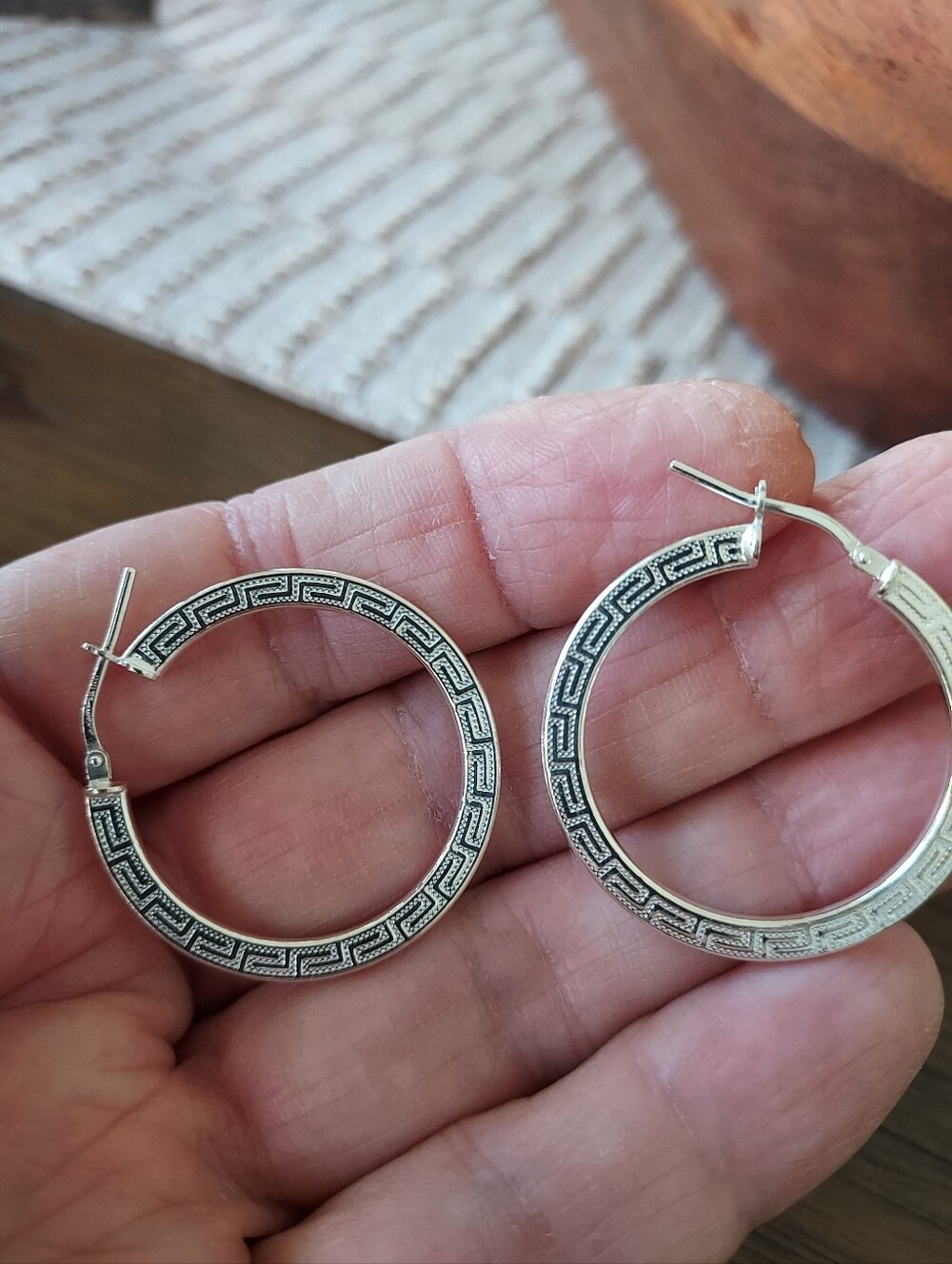 Sterling Silver Patterned Italian Hoop Earrings